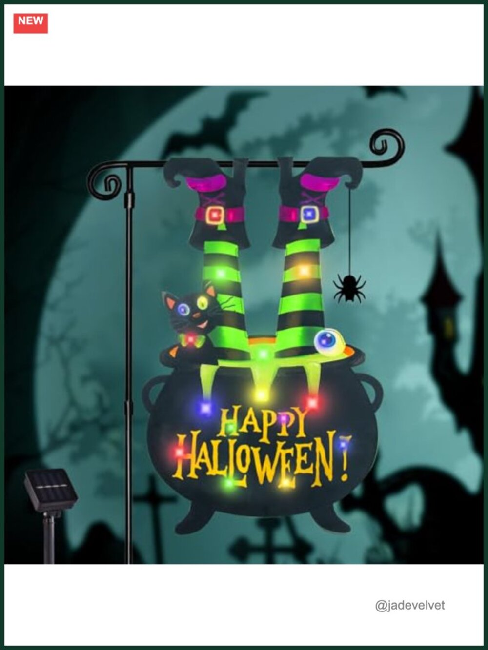 Solar Halloween Lighted Garden Flag Witch Feet Yard Decor Double Sided Reusable